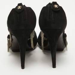 Pre Owned Roberto Cavalli Black Suede Chain Embellished Ankle Strap Sandals Size 37