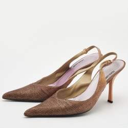 مملوكة مسبقًا Roberto Cavalli Two Tone Lizard Print Fabric Slingback Pumps Size 40