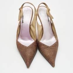 مملوكة مسبقًا Roberto Cavalli Two Tone Lizard Print Fabric Slingback Pumps Size 40