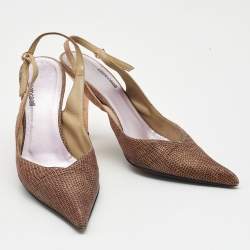 مملوكة مسبقًا Roberto Cavalli Two Tone Lizard Print Fabric Slingback Pumps Size 40