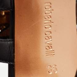 Pre Owned Roberto Cavalli Brown/Gold Leather Crystal Embellished Ankle Strap Sandals Size 36