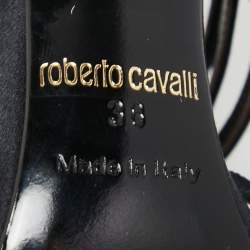 مملوكة مسبقًا Roberto Cavalli Navy Blue Satin Crystal Embellished Ankle Strap Sandals Size 38