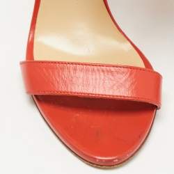 Roberto Cavalli Orange Leather and Woven Fabric Fringes Ankle Strap Sandals Size 40