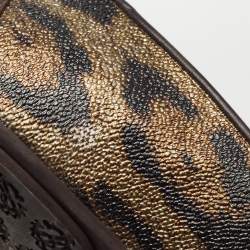 Pre Owned Roberto Cavalli Brown Leather and Canvas Animal Print Ballet Flats Size 41