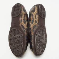 Pre Owned Roberto Cavalli Brown Leather and Canvas Animal Print Ballet Flats Size 41