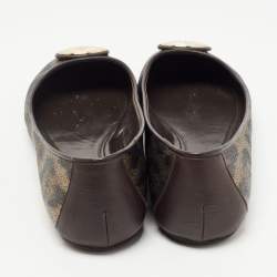 Pre Owned Roberto Cavalli Brown Leather and Canvas Animal Print Ballet Flats Size 41