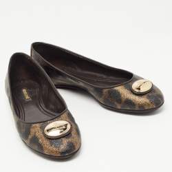 Pre Owned Roberto Cavalli Brown Leather and Canvas Animal Print Ballet Flats Size 41
