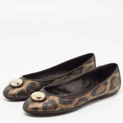 Pre Owned Roberto Cavalli Brown Leather and Canvas Animal Print Ballet Flats Size 41