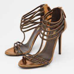 Pre Owned Roberto Cavalli Gold Leather Ankle Strap Sandals Size Size 37