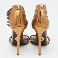Pre Owned Roberto Cavalli Gold Leather Ankle Strap Sandals Size Size 37