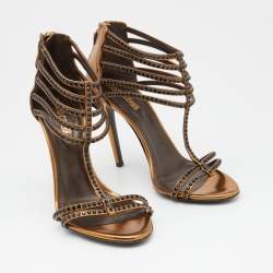 Pre Owned Roberto Cavalli Gold Leather Ankle Strap Sandals Size Size 37