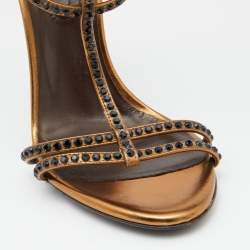 Pre Owned Roberto Cavalli Gold Leather Ankle Strap Sandals Size Size 37