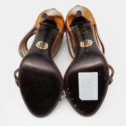 Pre Owned Roberto Cavalli Gold Leather Ankle Strap Sandals Size Size 37