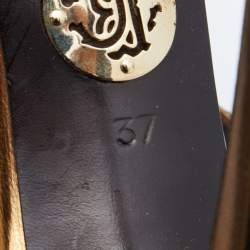 Pre Owned Roberto Cavalli Gold Leather Ankle Strap Sandals Size Size 37