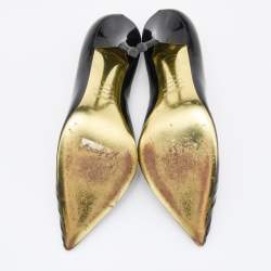 Roberto Cavalli Black Pleated Patent Leather Pointed Toe Pumps Size 36.5