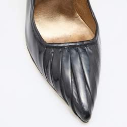 Roberto Cavalli Black Pleated Patent Leather Pointed Toe Pumps Size 36.5