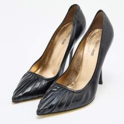 Roberto Cavalli Black Pleated Patent Leather Pointed Toe Pumps Size 36.5