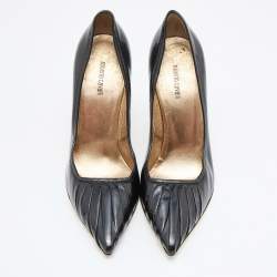 Roberto Cavalli Black Pleated Patent Leather Pointed Toe Pumps Size 36.5