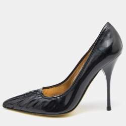 Roberto Cavalli Black Pleated Patent Leather Pointed Toe Pumps Size 36.5