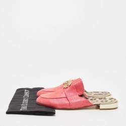مملوكة مسبقًا Roberto Cavalli Pink Nubuck Leather Logo Mules Size 38