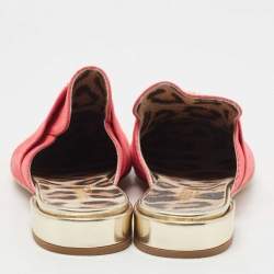 مملوكة مسبقًا Roberto Cavalli Pink Nubuck Leather Logo Mules Size 38