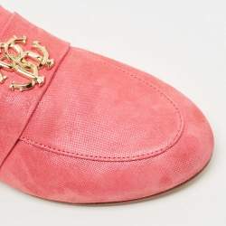مملوكة مسبقًا Roberto Cavalli Pink Nubuck Leather Logo Mules Size 38