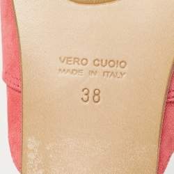مملوكة مسبقًا Roberto Cavalli Pink Nubuck Leather Logo Mules Size 38