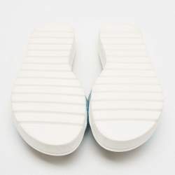 Pre Owned Roberto Cavalli Blue Glitters Logo Flat Slides Size 38