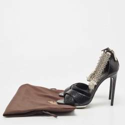 Pre Owned Roberto Cavalli Black Snakeskin Crystal Embellished Panther Sandals Size 39