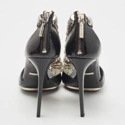 Pre Owned Roberto Cavalli Black Snakeskin Crystal Embellished Panther Sandals Size 39