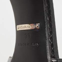 Pre Owned Roberto Cavalli Black Snakeskin Crystal Embellished Panther Sandals Size 39