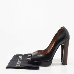 Pre Owned Roberto Cavalli Black Leather Peep Toe Platform Pumps Size 37