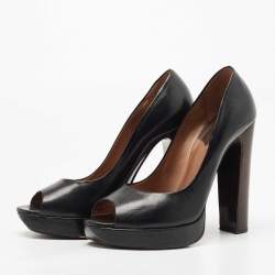 Pre Owned Roberto Cavalli Black Leather Peep Toe Platform Pumps Size 37