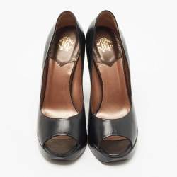 Pre Owned Roberto Cavalli Black Leather Peep Toe Platform Pumps Size 37