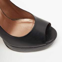Pre Owned Roberto Cavalli Black Leather Peep Toe Platform Pumps Size 37