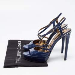 Pre Owned Roberto Cavalli Blue Patent Leather Ankle Strap Sandals Size 38