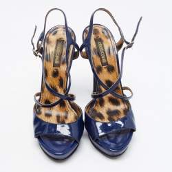 Pre Owned Roberto Cavalli Blue Patent Leather Ankle Strap Sandals Size 38