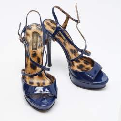 Pre Owned Roberto Cavalli Blue Patent Leather Ankle Strap Sandals Size 38