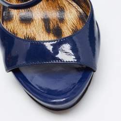 Pre Owned Roberto Cavalli Blue Patent Leather Ankle Strap Sandals Size 38