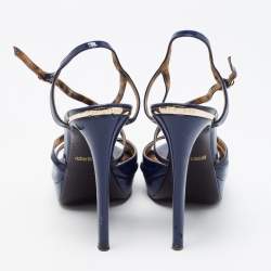 Pre Owned Roberto Cavalli Blue Patent Leather Ankle Strap Sandals Size 38