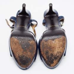 Pre Owned Roberto Cavalli Blue Patent Leather Ankle Strap Sandals Size 38