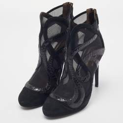 Roberto Cavalli Black Python, Suede and Mesh Ankle Booties Size 39