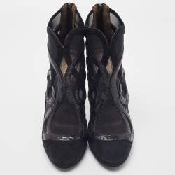 Roberto Cavalli Black Python, Suede and Mesh Ankle Booties Size 39