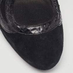 Roberto Cavalli Black Python, Suede and Mesh Ankle Booties Size 39