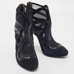 Roberto Cavalli Black Python, Suede and Mesh Ankle Booties Size 39