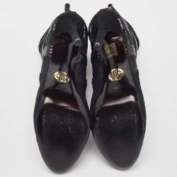 Roberto Cavalli Black Python, Suede and Mesh Ankle Booties Size 39