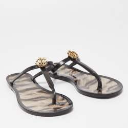 Pre Owned Roberto Cavalli Black Rubber Thong Flat Sandals Size 37