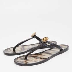 Pre Owned Roberto Cavalli Black Rubber Thong Flat Sandals Size 37