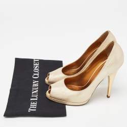 Roberto Cavalli Metallic Gold Leather Peep Toe Pumps Size 37