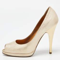 Roberto Cavalli Metallic Gold Leather Peep Toe Pumps Size 37